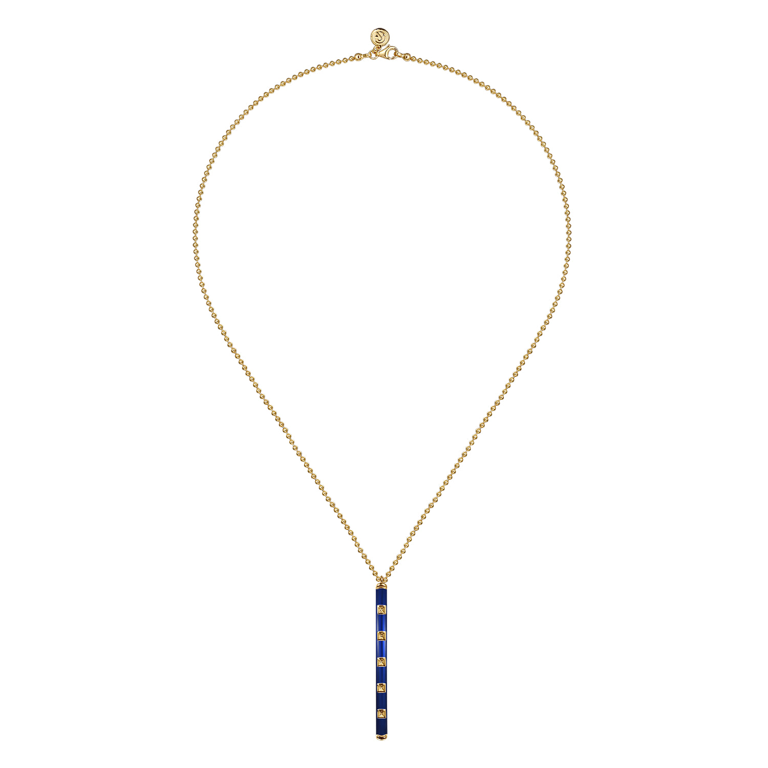 Enamel - 14K Yellow Gold Vertical Bar Necklace with Chrome Blue Enamel - Shot 2