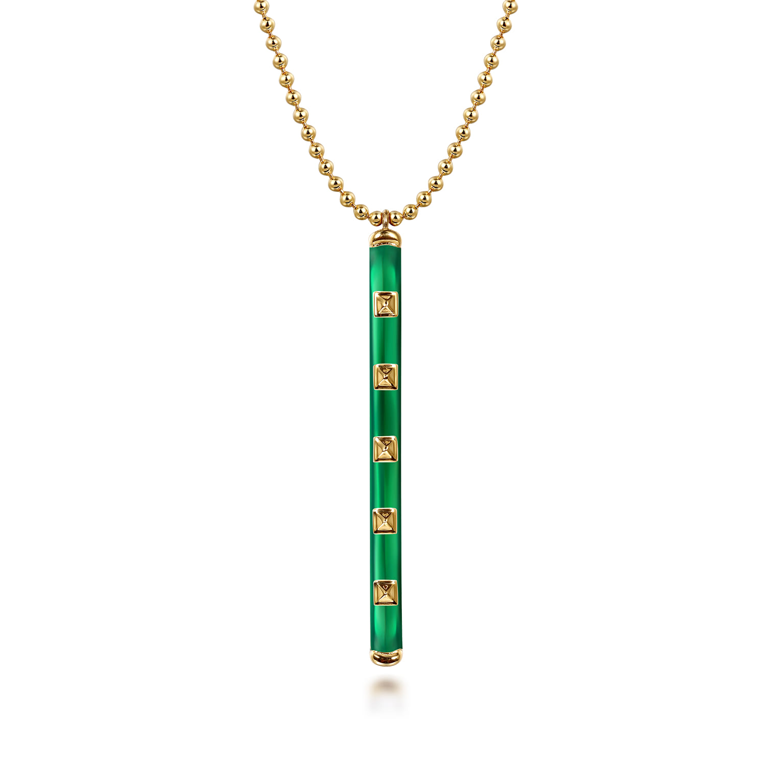 Enamel - 14K Yellow Gold Vertical Bar Necklace with Chrome Green Enamel - Shot 1