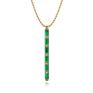 Enamel - 14K Yellow Gold Vertical Bar Necklace with Chrome Green Enamel