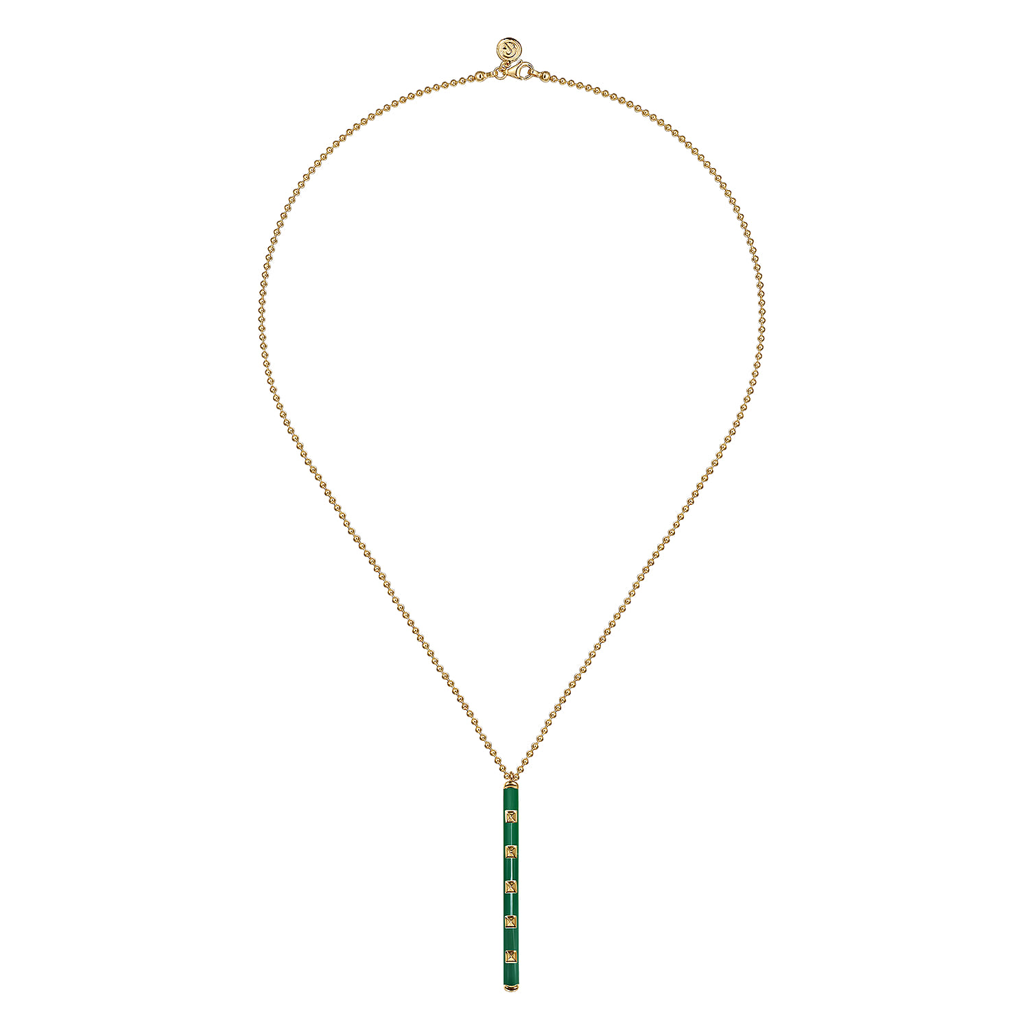 Enamel - 14K Yellow Gold Vertical Bar Necklace with Chrome Green Enamel - Shot 2