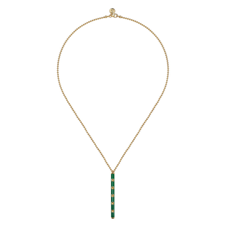 Enamel - 14K Yellow Gold Vertical Bar Necklace with Chrome Green Enamel - Shot 2