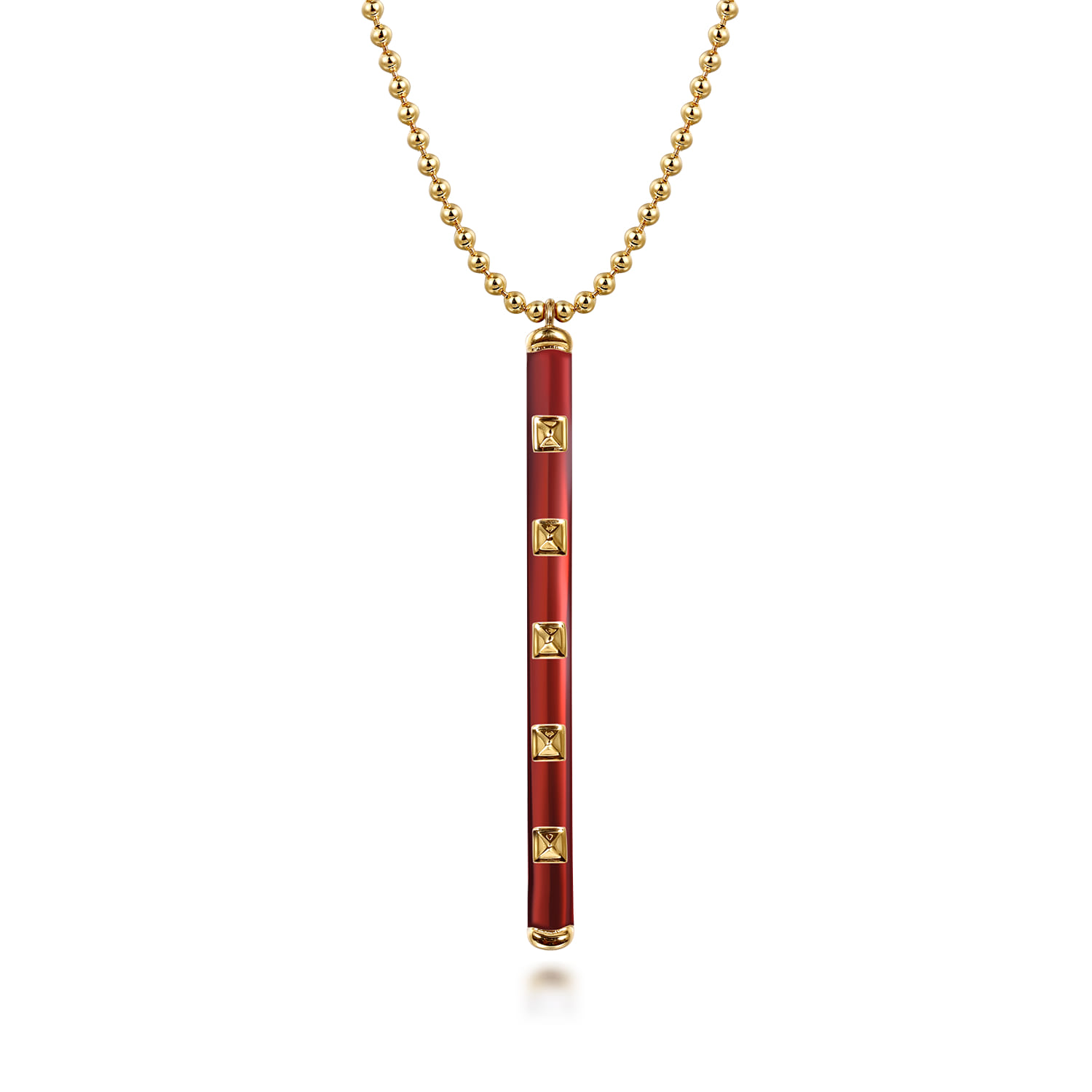 Enamel - 14K Yellow Gold Vertical Bar Necklace with Chrome Red Enamel - Shot 1