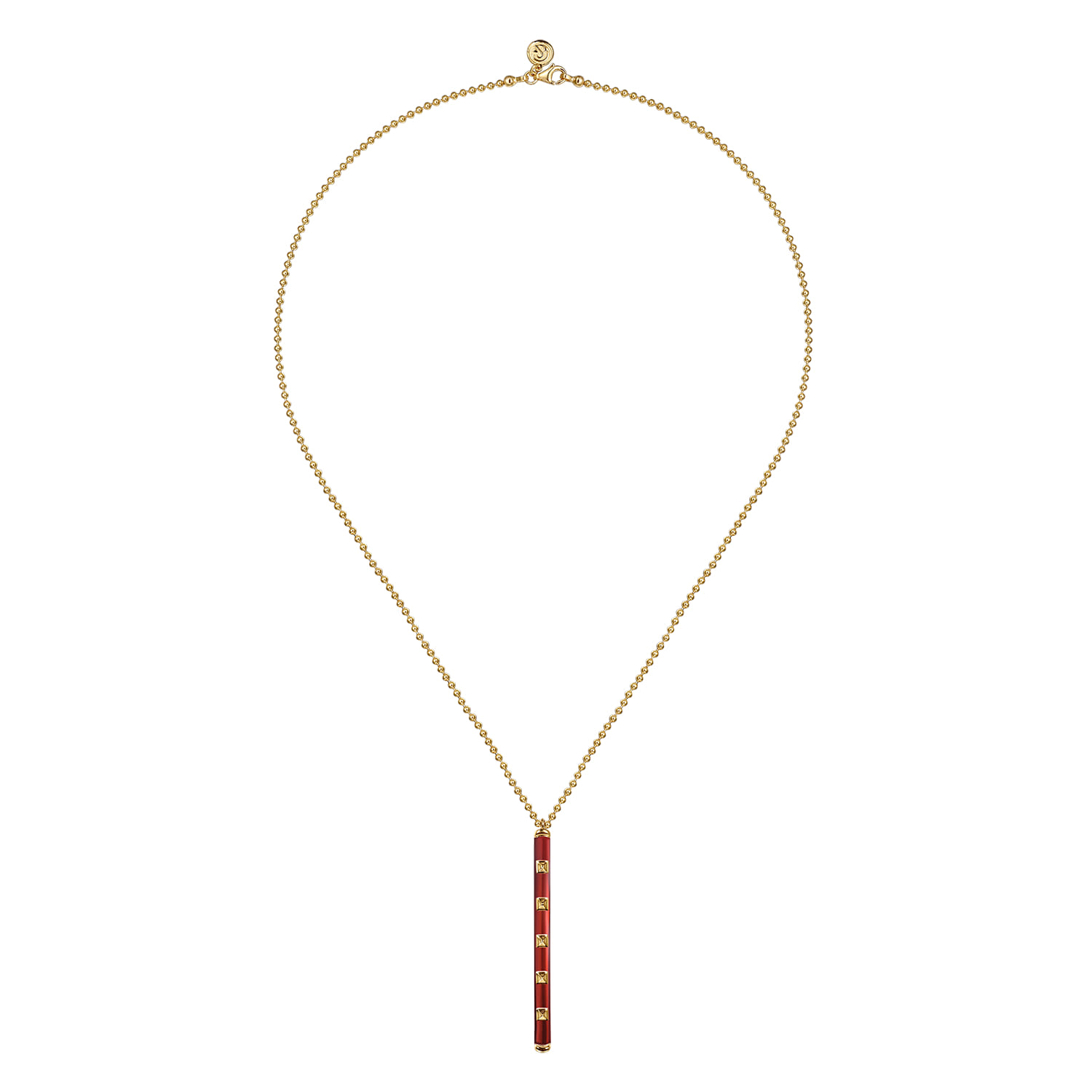 Enamel - 14K Yellow Gold Vertical Bar Necklace with Chrome Red Enamel - Shot 2