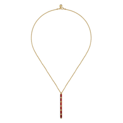 Enamel - 14K Yellow Gold Vertical Bar Necklace with Chrome Red Enamel