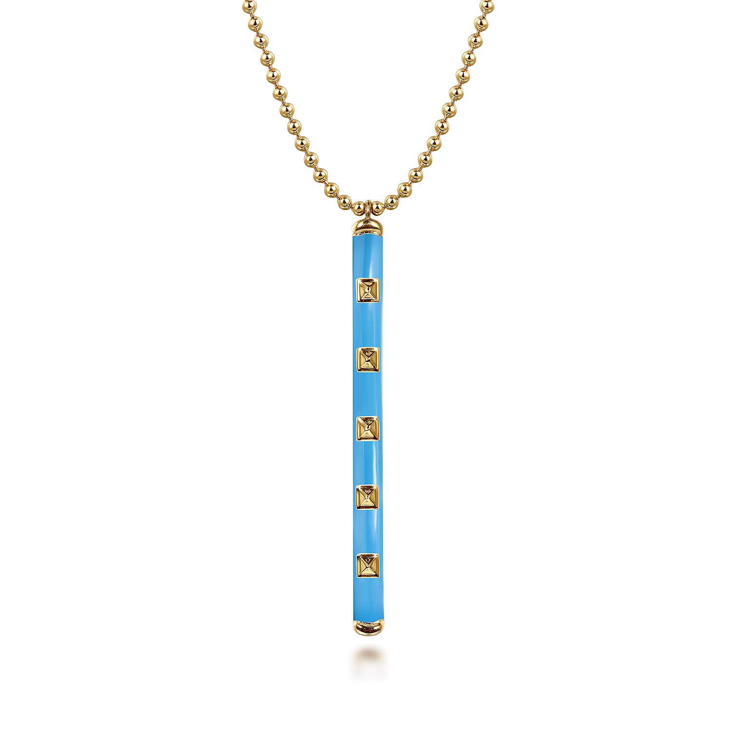 Enamel - 14K Yellow Gold Vertical Bar Necklace with Dusk Blue Enamel - Shot 1