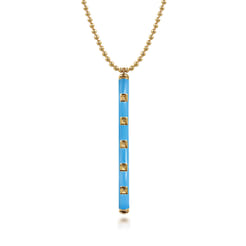 Enamel - 14K Yellow Gold Vertical Bar Necklace with Dusk Blue Enamel