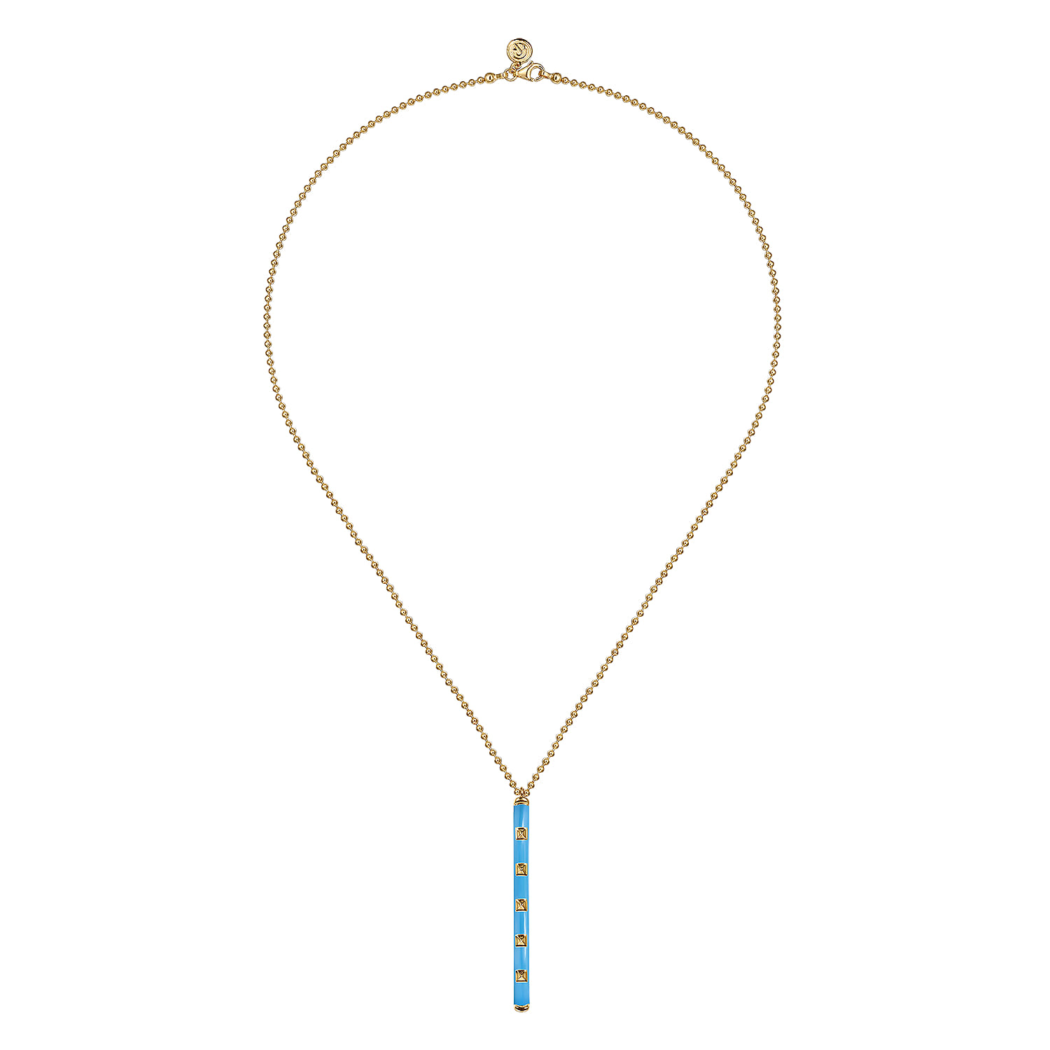 Enamel - 14K Yellow Gold Vertical Bar Necklace with Dusk Blue Enamel - Shot 2