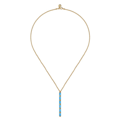 Enamel - 14K Yellow Gold Vertical Bar Necklace with Dusk Blue Enamel