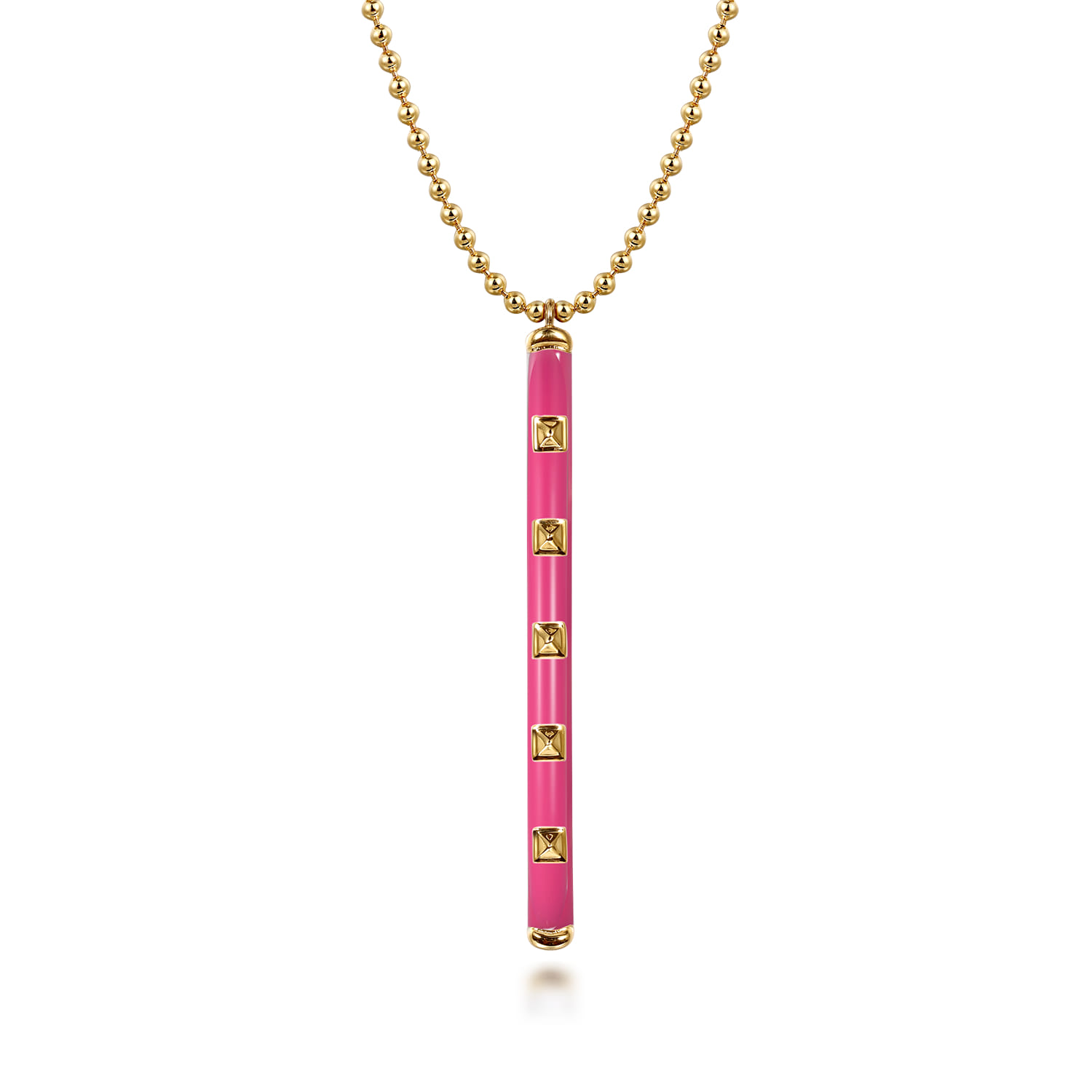 Enamel - 14K Yellow Gold Vertical Bar Necklace with Fuchsia Enamel - Shot 1