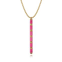14K Yellow Gold Vertical Bar Necklace with Fuchsia Enamel