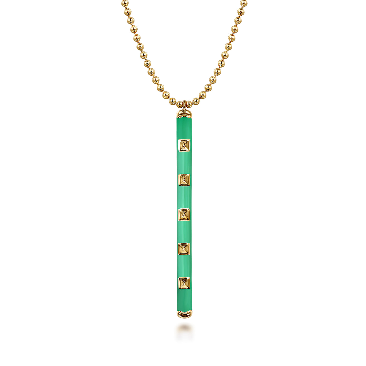 Enamel - 14K Yellow Gold Vertical Bar Necklace with Mint Green Enamel - Shot 1