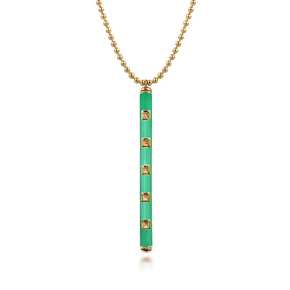 Enamel - 14K Yellow Gold Vertical Bar Necklace with Mint Green Enamel