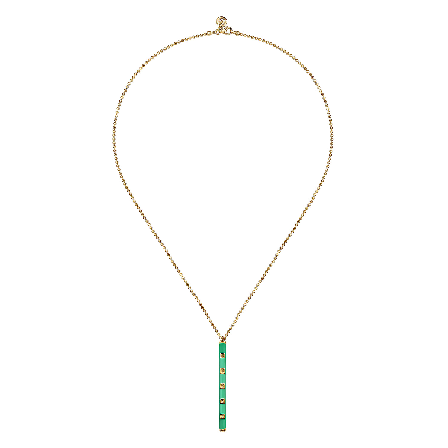 Enamel - 14K Yellow Gold Vertical Bar Necklace with Mint Green Enamel - Shot 2