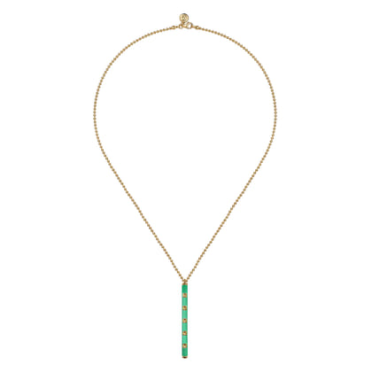 Enamel - 14K Yellow Gold Vertical Bar Necklace with Mint Green Enamel