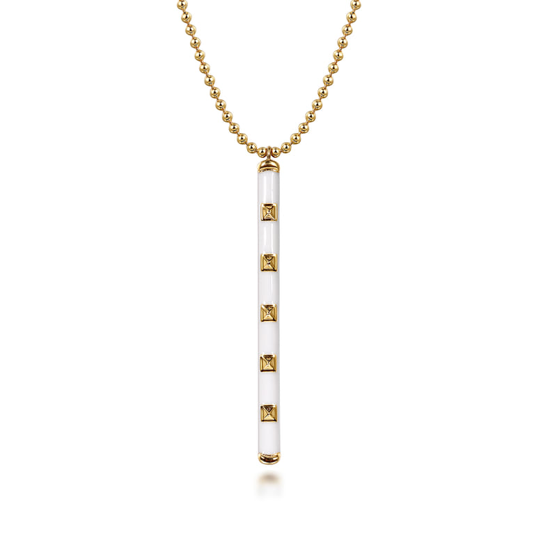 Enamel - 14K Yellow Gold Vertical Bar Necklace with White Enamel - Shot 1
