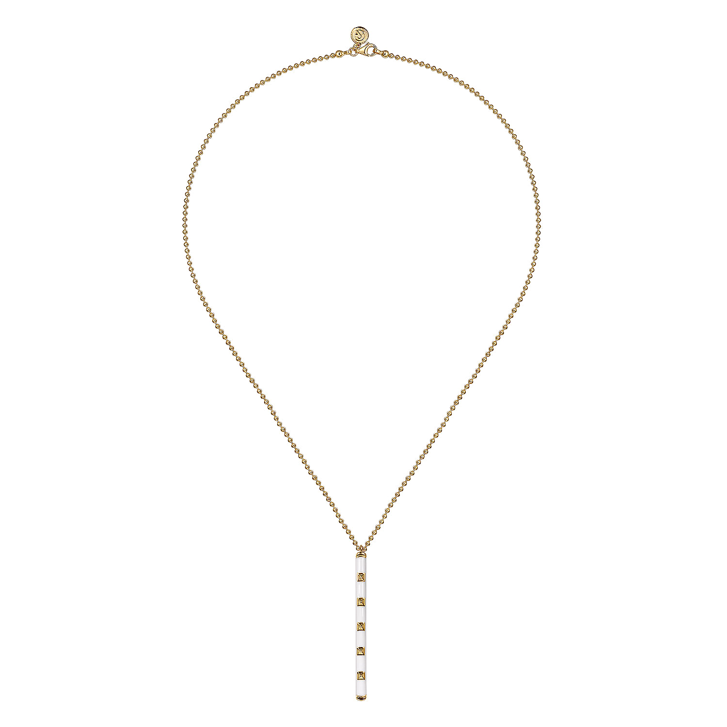 Enamel - 14K Yellow Gold Vertical Bar Necklace with White Enamel