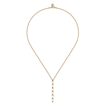 Enamel - 14K Yellow Gold Vertical Bar Necklace with White Enamel