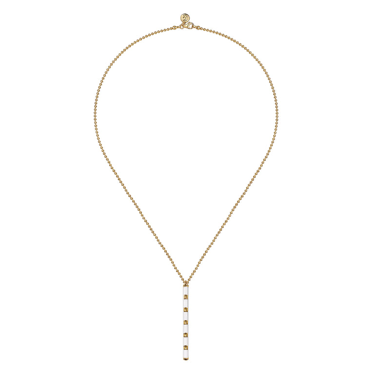 Enamel - 14K Yellow Gold Vertical Bar Necklace with White Enamel - Shot 2
