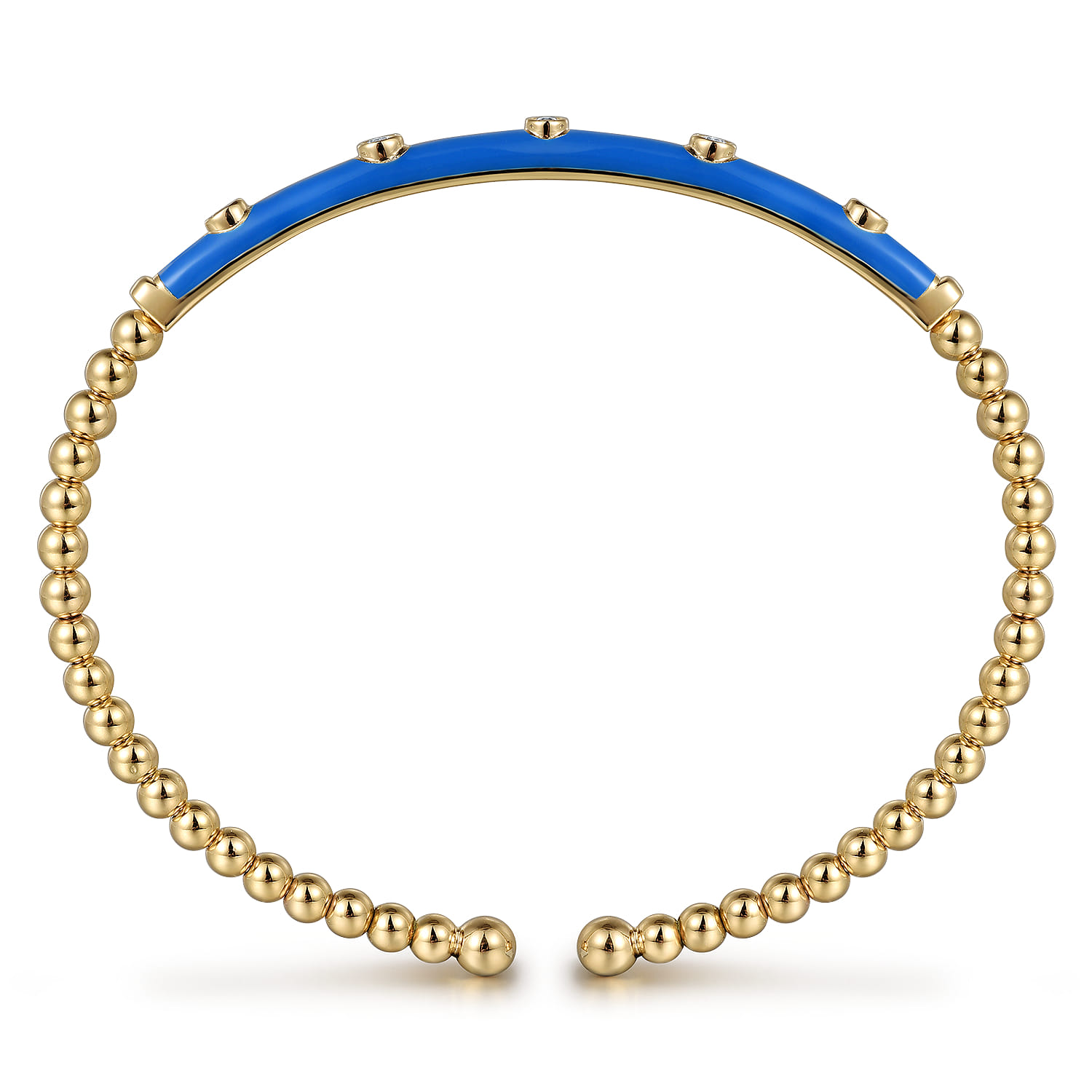 Enamel - 18K Yellow Gold Bujukan Beads and Diamond Split Bangle with Blue Enamel - 0.15 ct - Shot 3