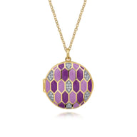 Enamel - 24 Inch 14K Yellow Gold Diamond And Multicolor Enamel Locket Pendant Necklace