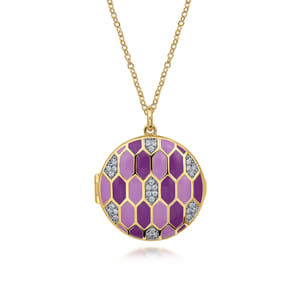 Enamel - 24 Inch 14K Yellow Gold Diamond And Multicolor Enamel Locket Pendant Necklace