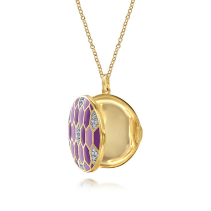 Enamel - 24 Inch 14K Yellow Gold Diamond And Multicolor Enamel Locket Pendant Necklace