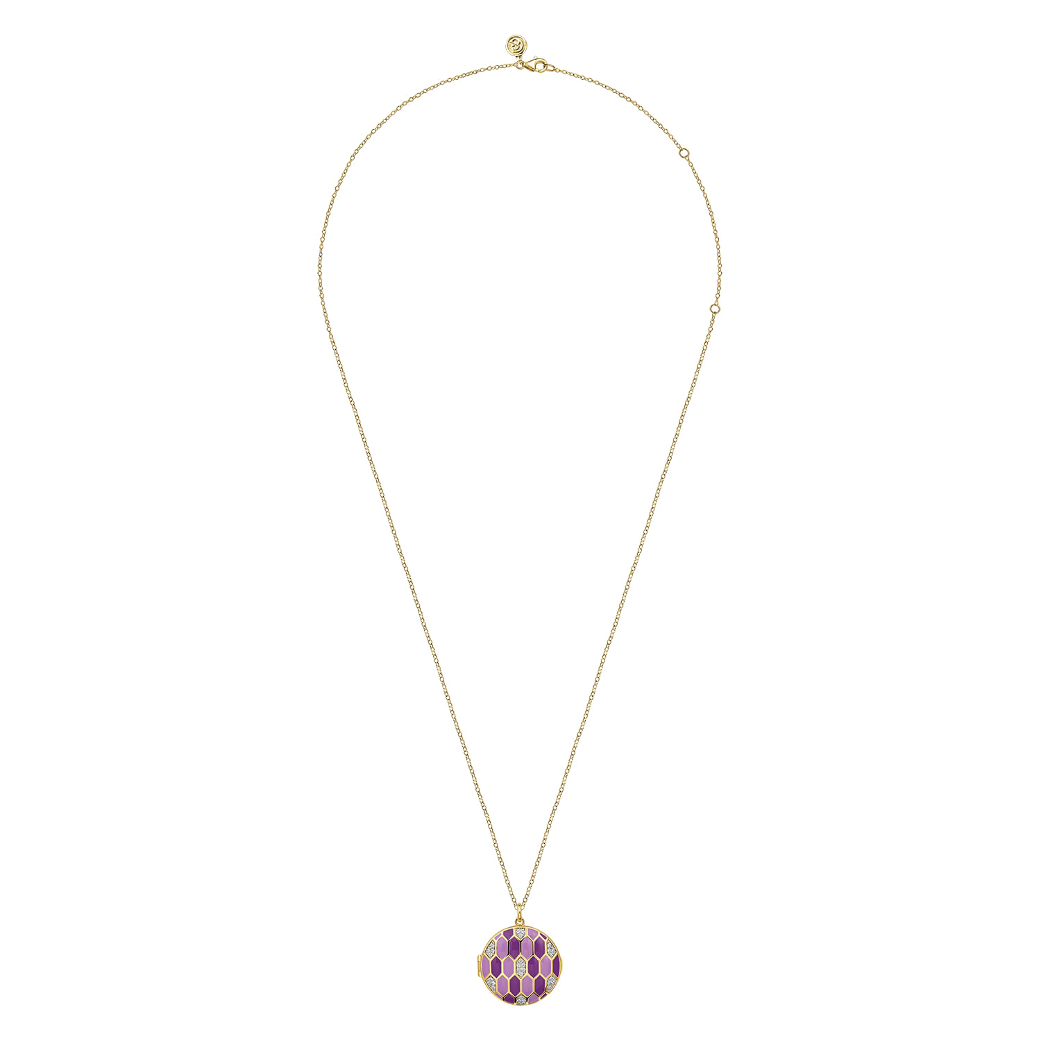 Enamel - 24 Inch 14K Yellow Gold Diamond And Multicolor Enamel Locket Pendant Necklace