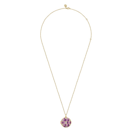 Enamel - 24 Inch 14K Yellow Gold Diamond And Multicolor Enamel Locket Pendant Necklace