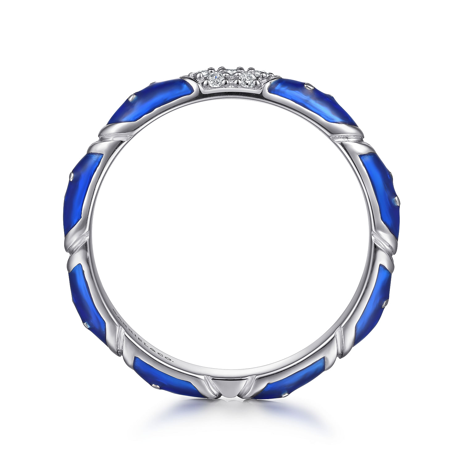 Enamel - 925 Sterling Silver Blue Enameled Ring with Diamonds - Shot 2