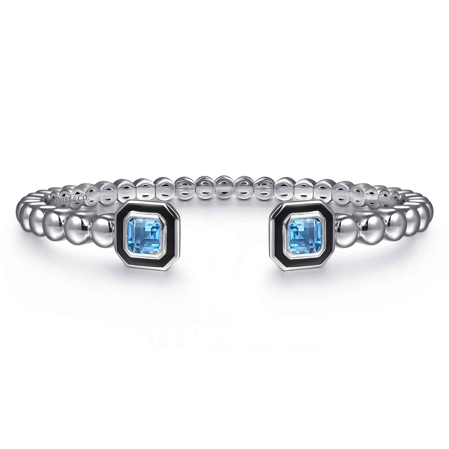 Enamel - 925 Sterling Silver Bujukan Blue Topaz Open Bangle with Black Enamel - Shot 1