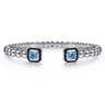 Enamel - 925 Sterling Silver Bujukan Blue Topaz Open Bangle with Black Enamel