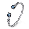 Enamel - 925 Sterling Silver Bujukan Blue Topaz Open Bangle with Black Enamel