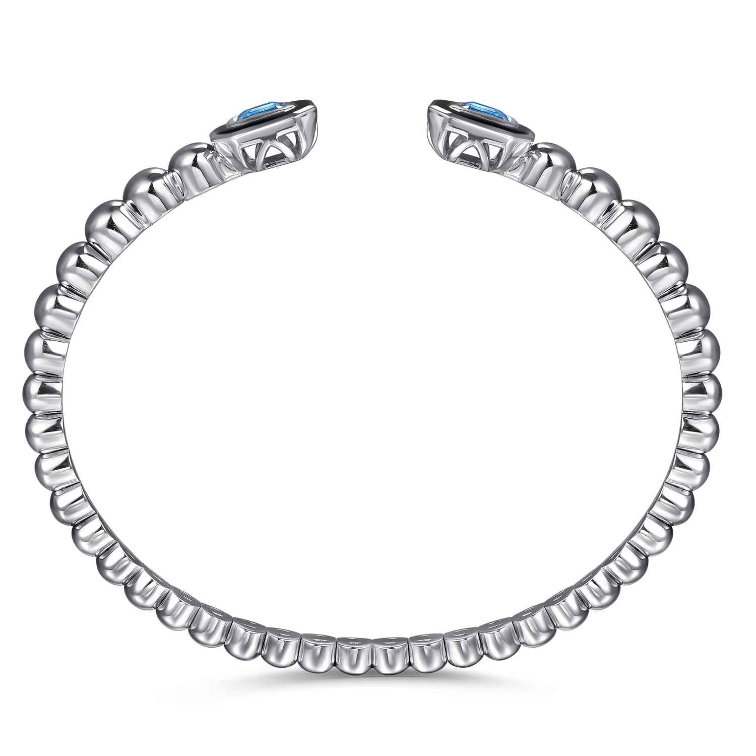 Enamel - 925 Sterling Silver Bujukan Blue Topaz Open Bangle with Black Enamel - Shot 3