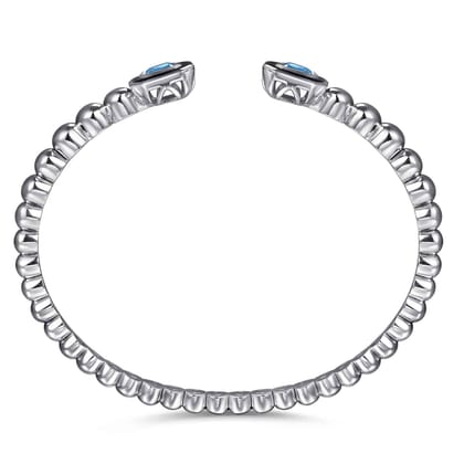 Enamel - 925 Sterling Silver Bujukan Blue Topaz Open Bangle with Black Enamel