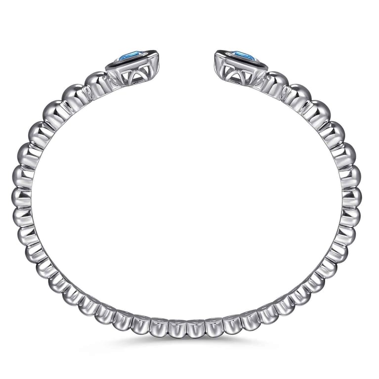 Enamel - 925 Sterling Silver Bujukan Blue Topaz Open Bangle with Black Enamel - Shot 3