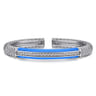 Enamel - 925 Sterling Silver Bujukan White Sapphire Bar Split Bangle with Blue Enamel