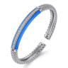 Enamel - 925 Sterling Silver Bujukan White Sapphire Bar Split Bangle with Blue Enamel