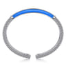 Enamel - 925 Sterling Silver Bujukan White Sapphire Bar Split Bangle with Blue Enamel