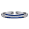 Enamel - 925 Sterling Silver Bujukan White Sapphire Bar Split Bangle with Chrome Blue Enamel