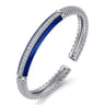 Enamel - 925 Sterling Silver Bujukan White Sapphire Bar Split Bangle with Chrome Blue Enamel