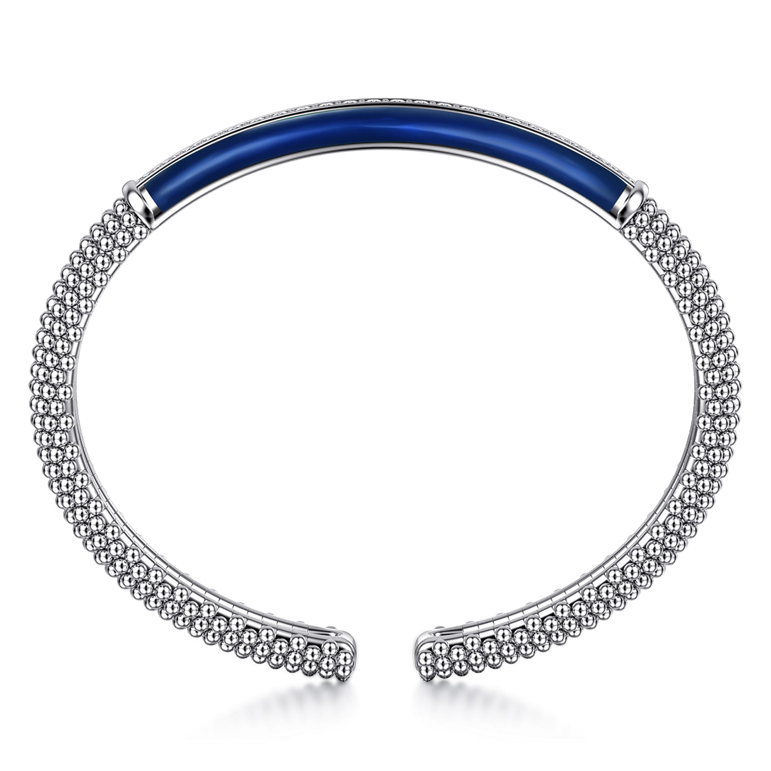 Enamel - 925 Sterling Silver Bujukan White Sapphire Bar Split Bangle with Chrome Blue Enamel - Shot 3