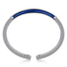 Enamel - 925 Sterling Silver Bujukan White Sapphire Bar Split Bangle with Chrome Blue Enamel