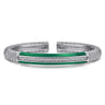 Enamel - 925 Sterling Silver Bujukan White Sapphire Bar Split Bangle with Chrome Green Enamel
