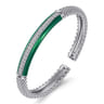 Enamel - 925 Sterling Silver Bujukan White Sapphire Bar Split Bangle with Chrome Green Enamel