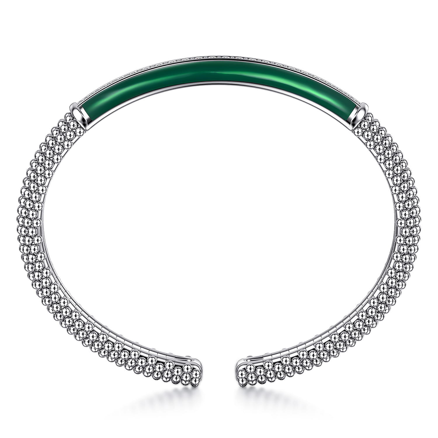 Enamel - 925 Sterling Silver Bujukan White Sapphire Bar Split Bangle with Chrome Green Enamel - Shot 3