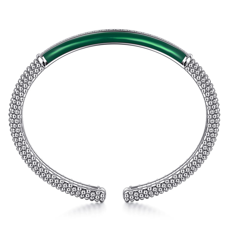 Enamel - 925 Sterling Silver Bujukan White Sapphire Bar Split Bangle with Chrome Green Enamel - Shot 3