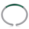 Enamel - 925 Sterling Silver Bujukan White Sapphire Bar Split Bangle with Chrome Green Enamel