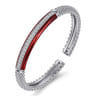 Enamel - 925 Sterling Silver Bujukan White Sapphire Bar Split Bangle with Chrome Red Enamel