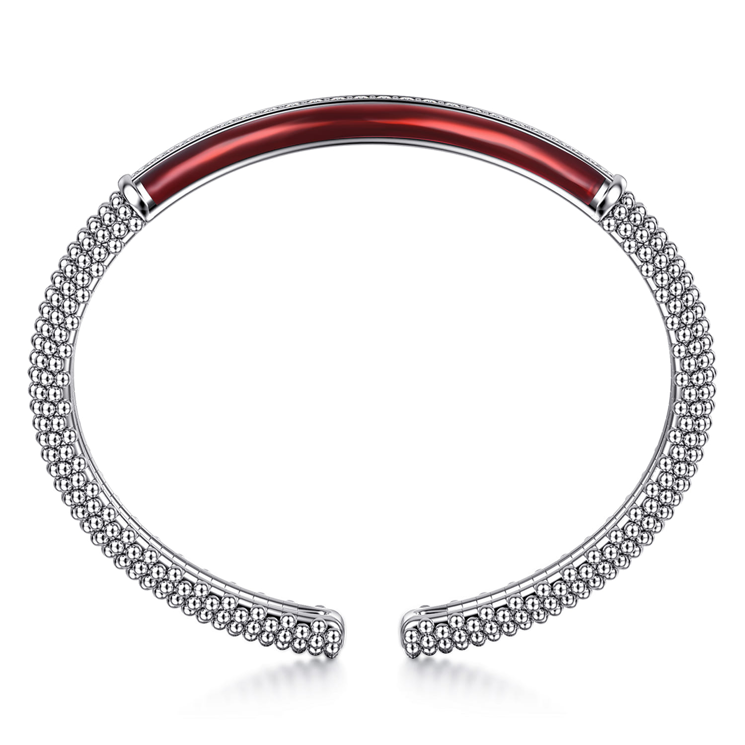 Enamel - 925 Sterling Silver Bujukan White Sapphire Bar Split Bangle with Chrome Red Enamel - Shot 3