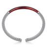 Enamel - 925 Sterling Silver Bujukan White Sapphire Bar Split Bangle with Chrome Red Enamel